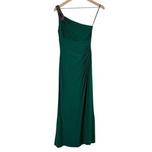 Lauren Ralph Lauren Embellished One-Shoulder‎ Formal Gown Emerald Green, Size 0